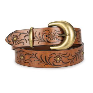 Western-leather-belt Women Cowboy Cowgirl Floral Embossed Pu-leather Belts😜
